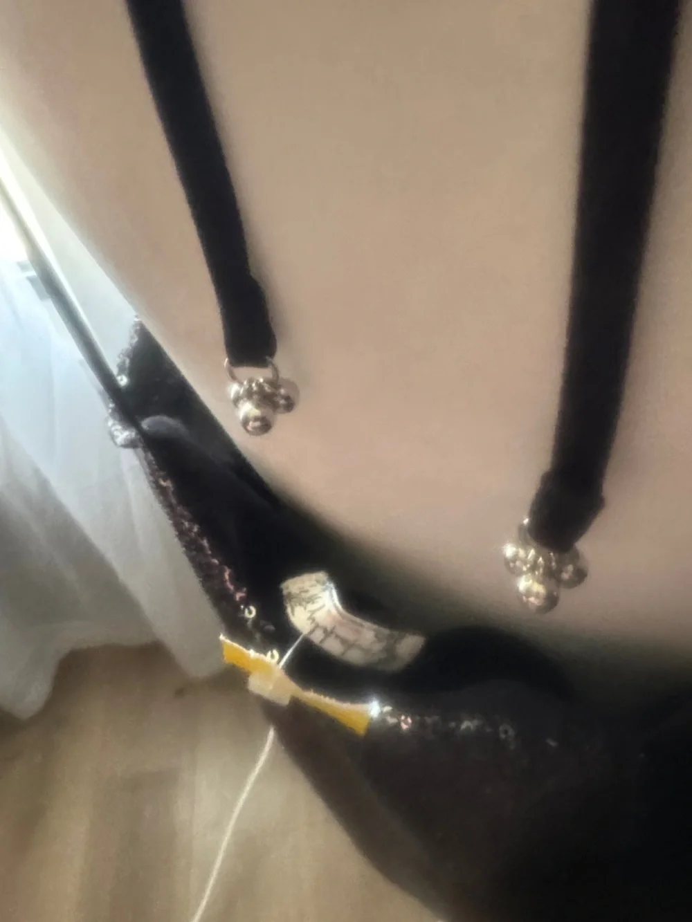Free People Metallic Black Slip Dress with Pink Floral Accents - Picture 3 of 5